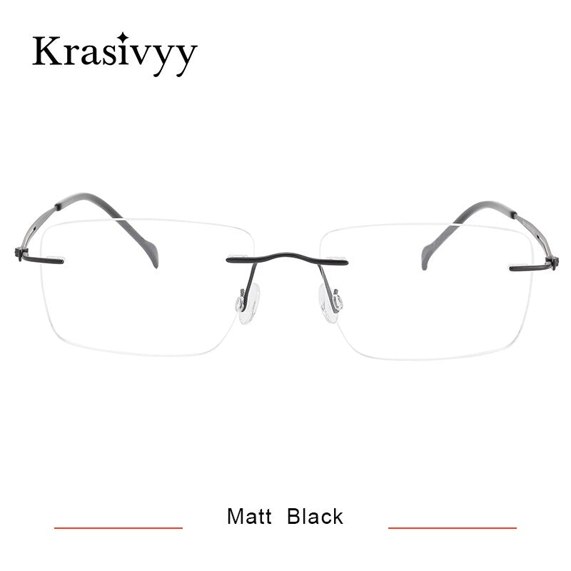 Krasivyy Unisex Rimless Square Titanium Eyeglasses Kr5019 Rimless Krasivyy Matt Black CN 