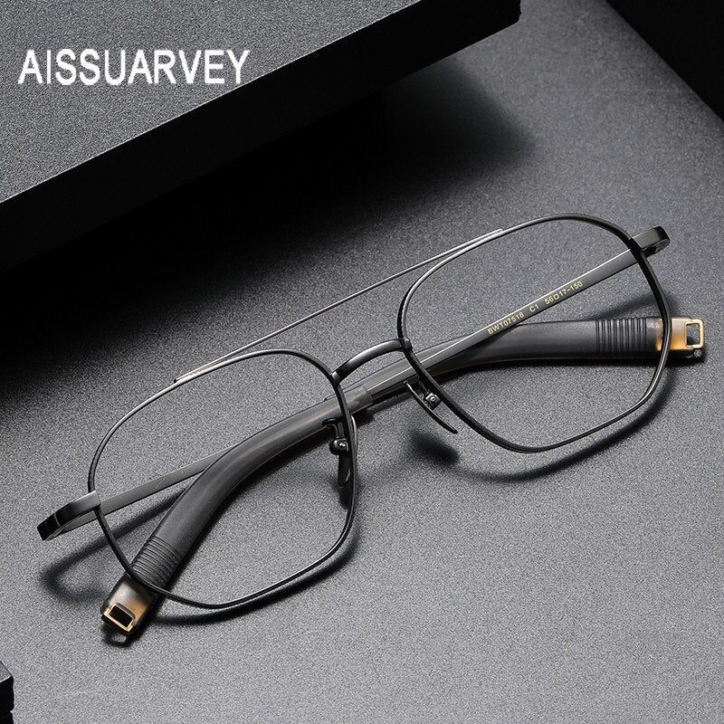 Aissuarvey Men's Eyeglasses Titanium Ip Double Bridge Big Square Full Rim 14.7g Full Rim Aissuarvey Eyeglasses   