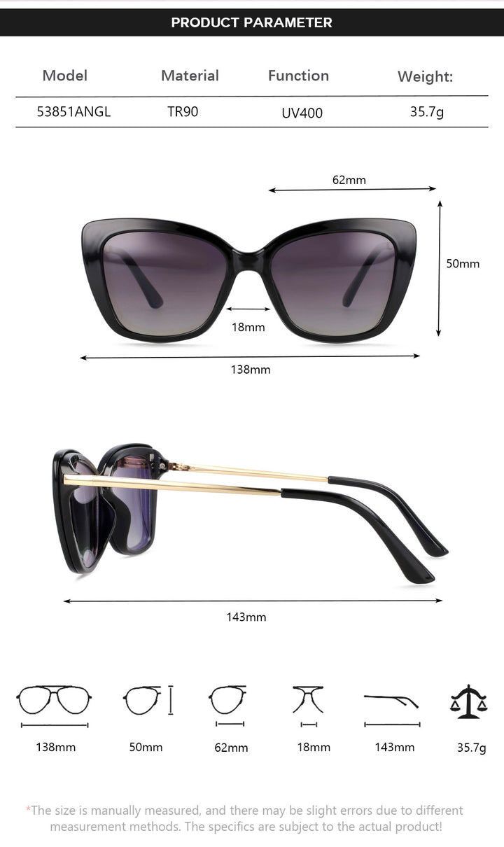 CCSpace Women's Full Rim Rectangle Cat Eye Tr 90 Titanium Frame Eyeglasses Clip On Sunglasses 53851 Clip On Sunglasses CCspace   