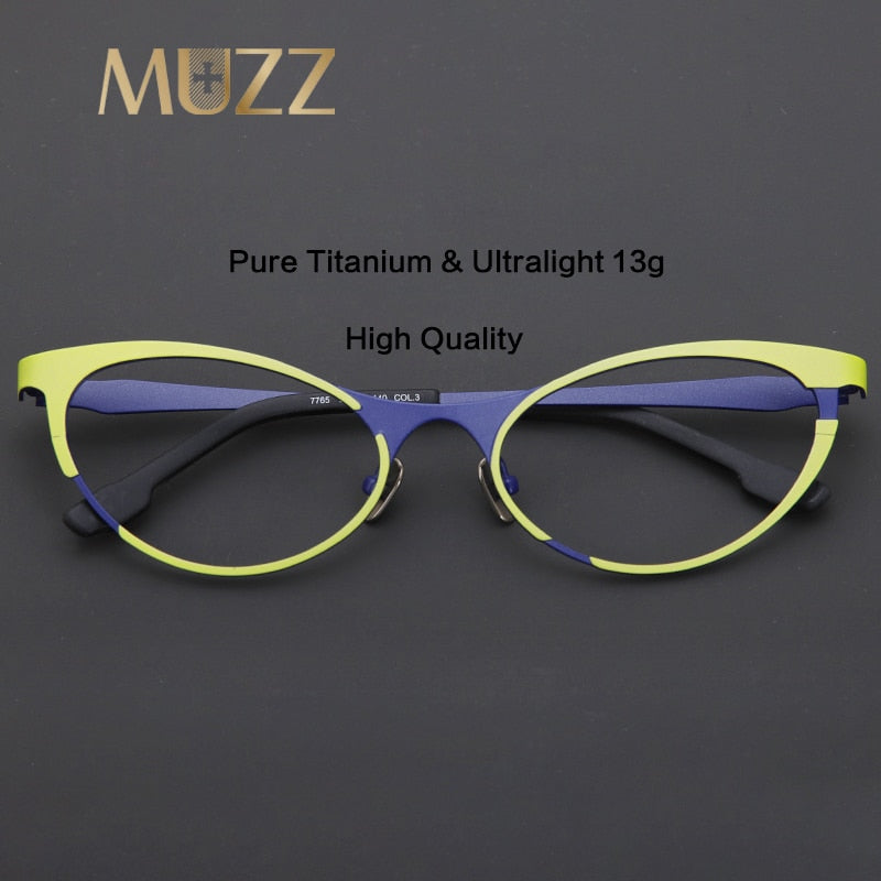 Muzz Women's Full Rim Oval Cat Eye Titanium Eyeglasses T7765 Full Rim Muzz   