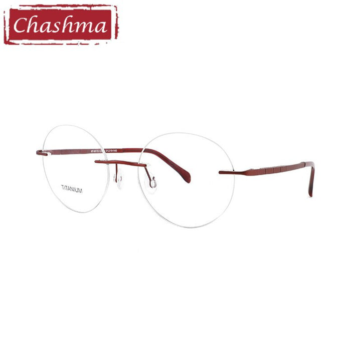 Chashma Ottica Unisex Rimless Round Titanium Eyeglasses 9015 Rimless Chashma Ottica Red  