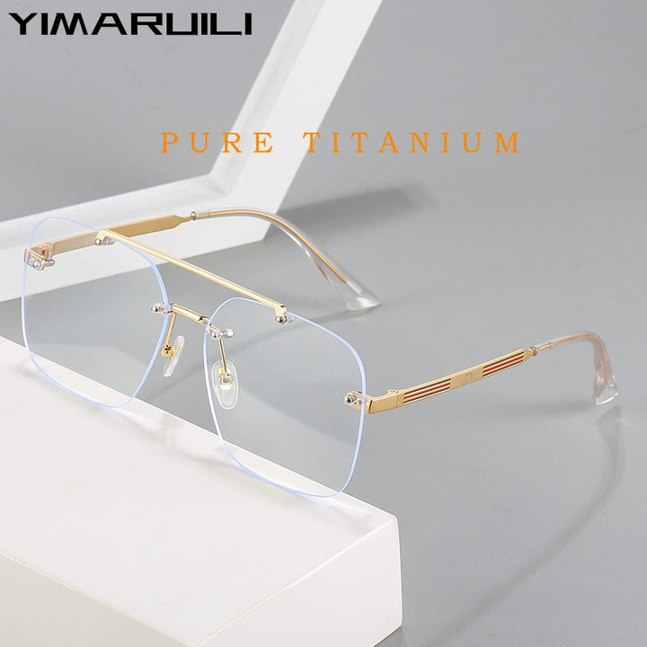 Yimaruili Unisex Rimless Square Double Bridge Titanium Eyeglasses 8809 Rimless Yimaruili Eyeglasses   