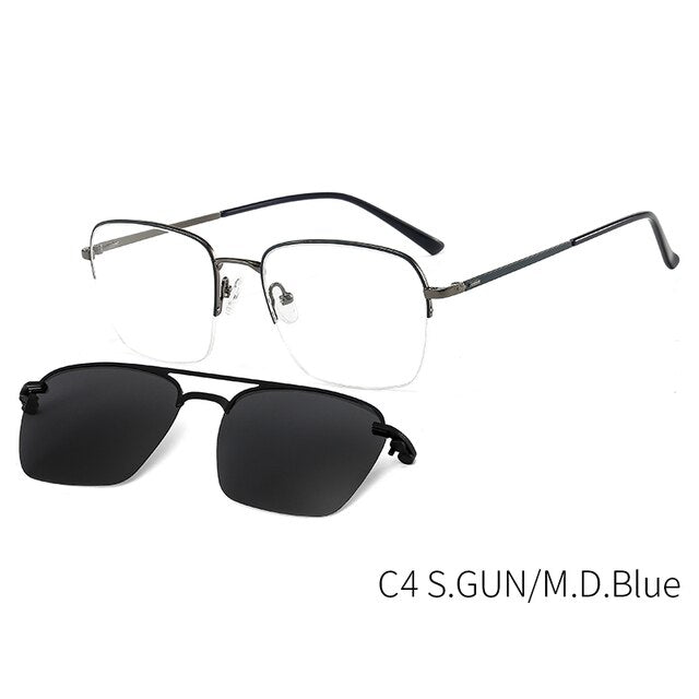 Kansept Unisex Full Rim Square Alloy Frame Eyeglasses Magnetic Polarized Clip On Sunglasses Dp33060 Clip On Sunglasses Kansept C4 CN 