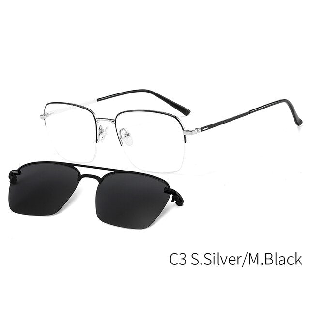 Kansept Unisex Full Rim Square Alloy Frame Eyeglasses Magnetic Polarized Clip On Sunglasses Dp33060 Clip On Sunglasses Kansept C3 CN 