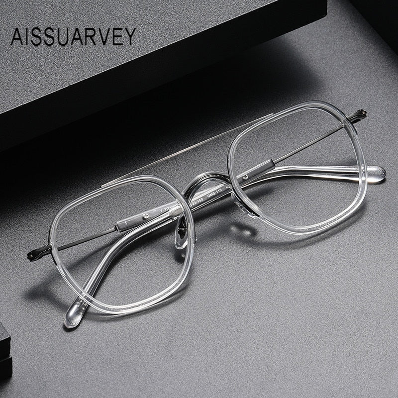 Aissuarvey Men's Eyeglasses Titanium Ip Acetate Double Bridge Full Rim 13.3g Full Rim Aissuarvey Eyeglasses TRANSPARENT CN 