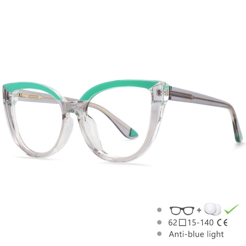 CCSpace Women's Full Rim Square Cat Eye Tr 90 Titanium Eyeglasses 54637 Full Rim CCspace China Green gray 