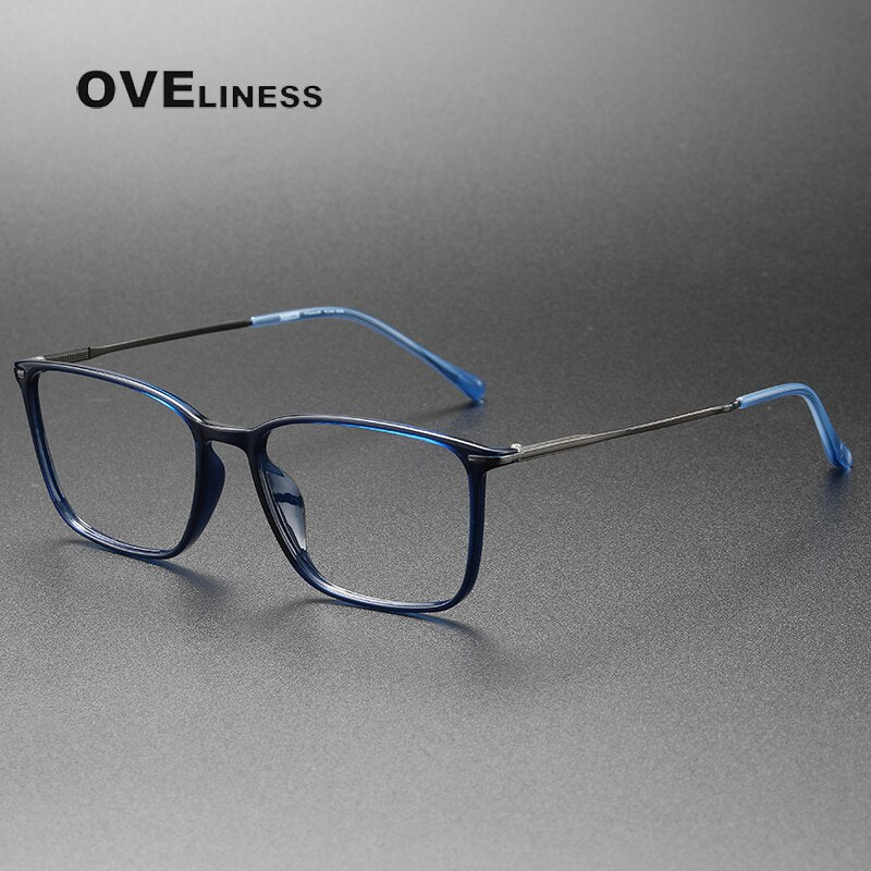 Oveliness Unisex Full Rim Square Acetate Titanium Eyeglasses 8636 Full Rim Oveliness blue  
