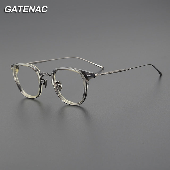 Gatenac Unisex Full Rim Square Acetate Titanium Eyeglasses Gxyj1076 Full Rim Gatenac   