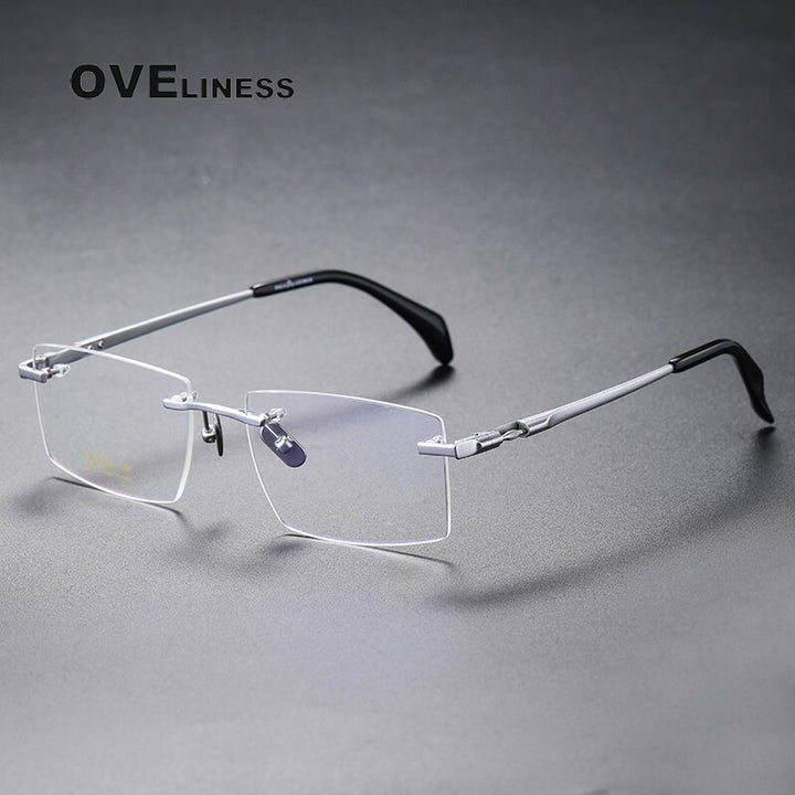 Oveliness Unisex Rimless Square Titanium Eyeglasses 80841 Rimless Oveliness silver  