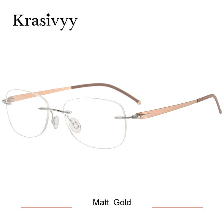 Krasivyy Unisex Rimless Oval Square Screwless Titanium Eyeglasses Kr5004 Rimless Krasivyy Matt  Gold CN 