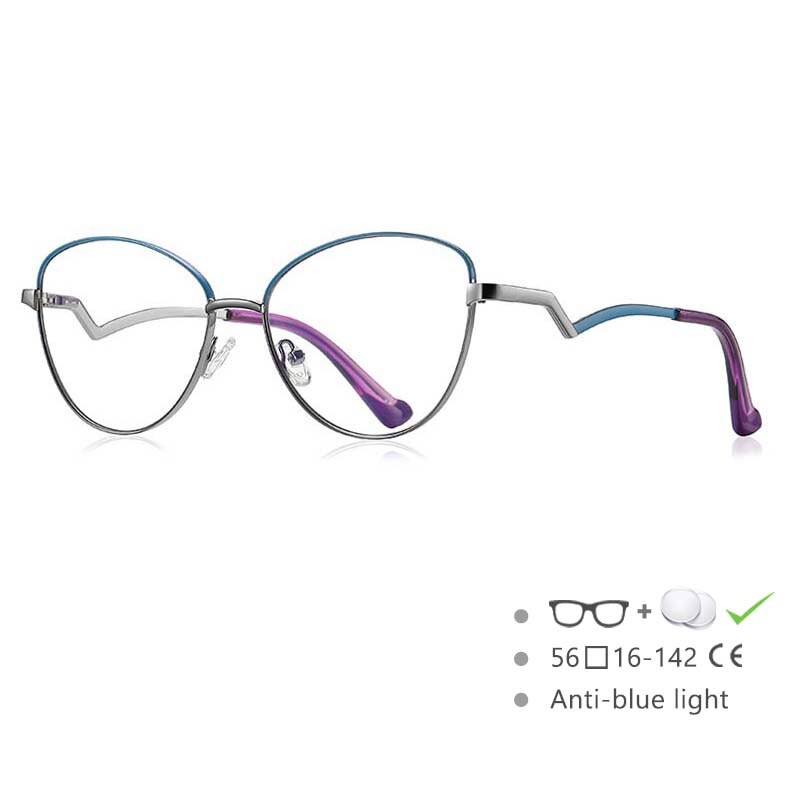 CCSpace Women's Full RIm Cat Eye Alloy Frame Eyeglasses 54550 Full Rim CCspace China Gun-purple Beige