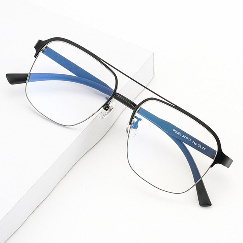 Hotochki Men's Semi Rim Square Double Bridge Titanium Eyeglasses Semi Rim Hotochki   