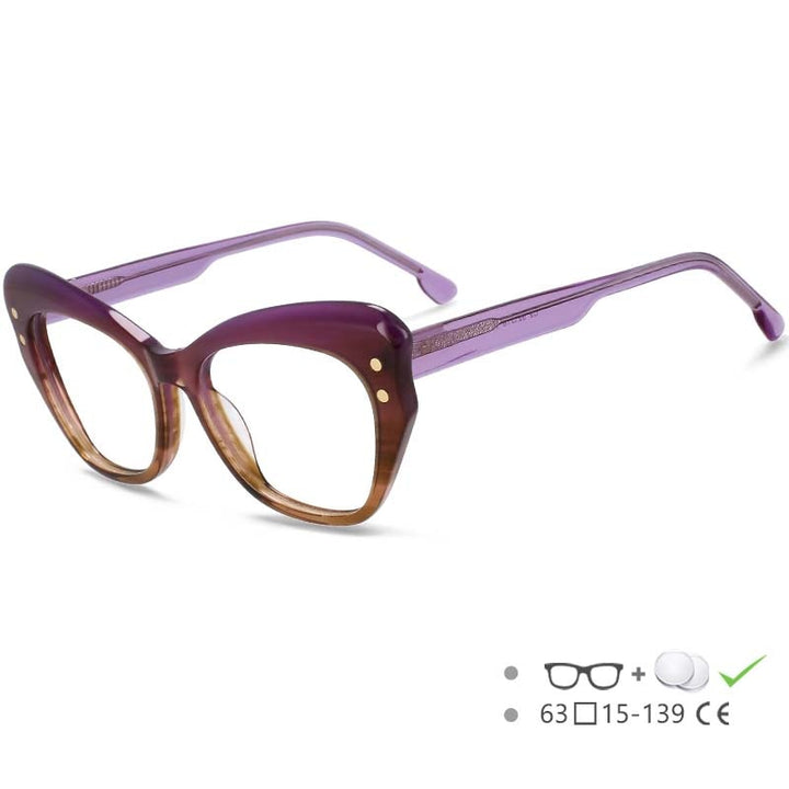 CCSpace Women's Full Rim Butterfly Cat Eye Acetate Eyeglasses 53174 Full Rim CCspace Purple China 
