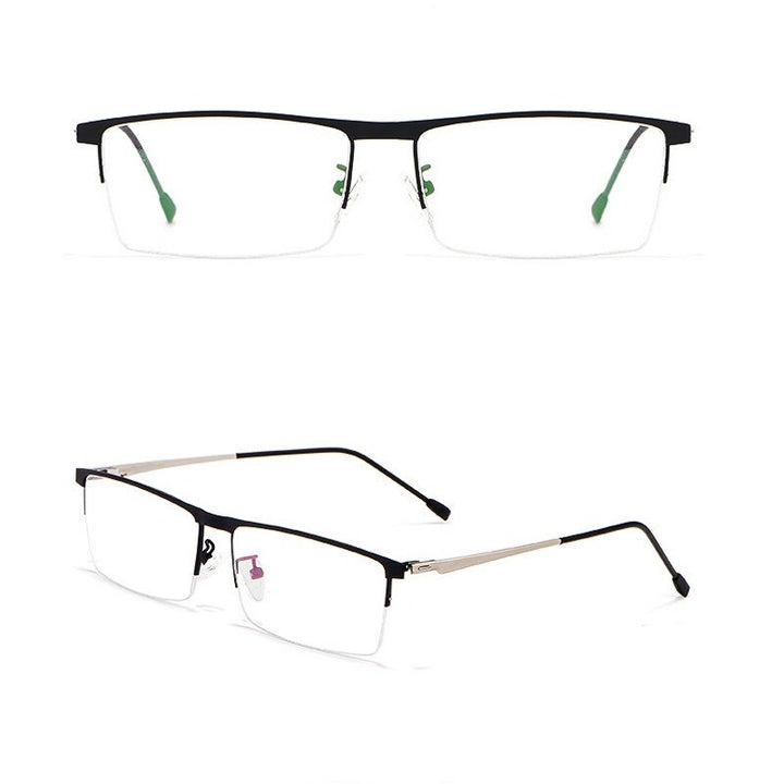 Yimaruili Unisex Semi Rim Square Alloy Spring Hinge Eyeglasses P8826 Semi Rim Yimaruili Eyeglasses Black  