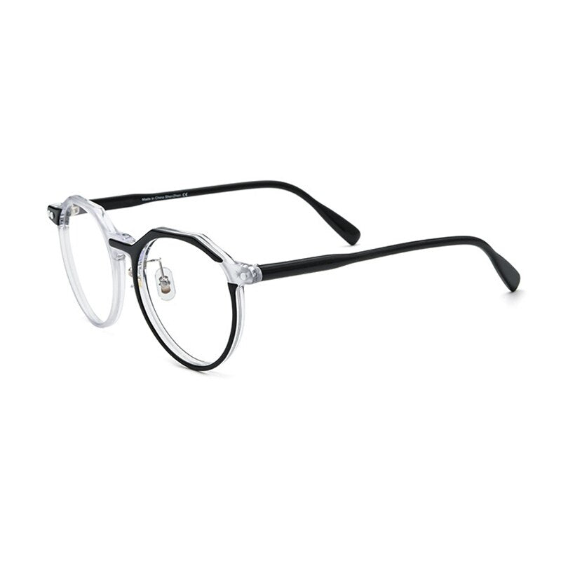 Gatenac Unisex Full Rim Round Acetate Frame Eyeglasses Gxyj736 Full Rim Gatenac Transparent Black  