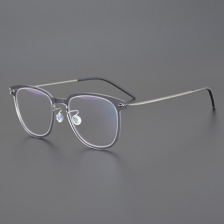 Gatenac Unisex Full Rim Round Square Screwless Titanium Eyeglasses Gxyj956 Full Rim Gatenac Gray  