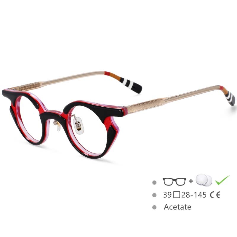 CCspace Unisex Full Rim Round Acetate Frame Punk Eyeglasses 54539 Full Rim CCspace black-red China 