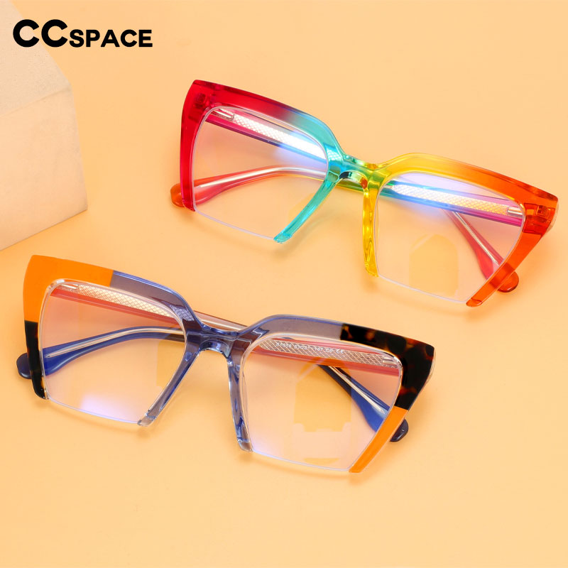 CCSpace Women's Semi Rim Cat Eye Tr 90 Titanium Eyeglasses 55581 Semi Rim CCspace   