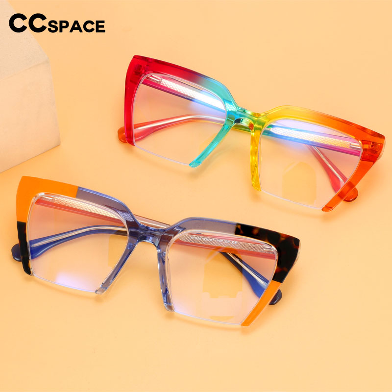 CCspace Women's Semi Rim Cat Eye Tr 90 Titanium Eyeglasses 55581 Semi Rim CCspace   