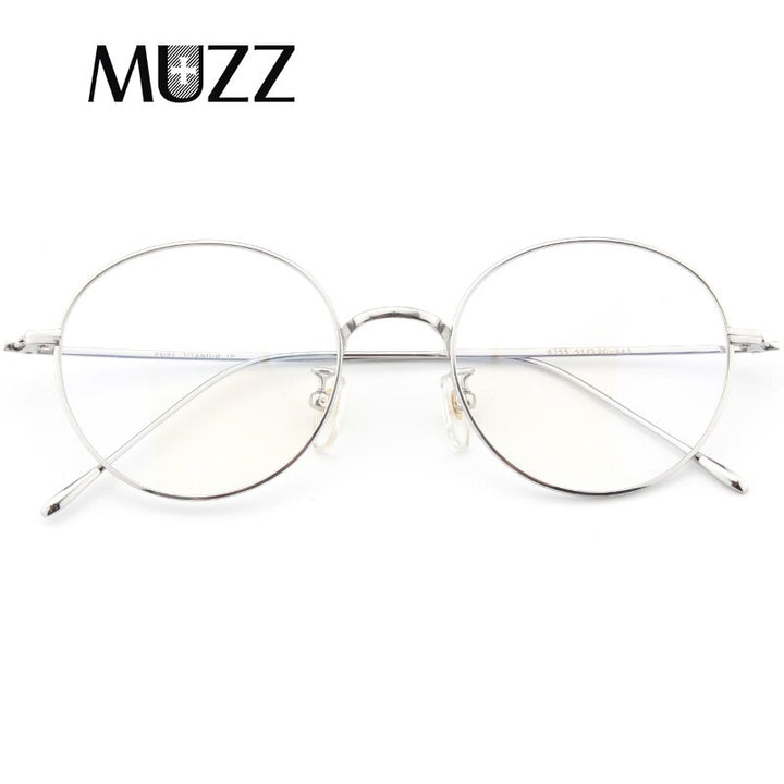 Muzz Unisex Full Rim Round Titanium Frame Eyeglasses 8355 Full Rim Muzz Silver  