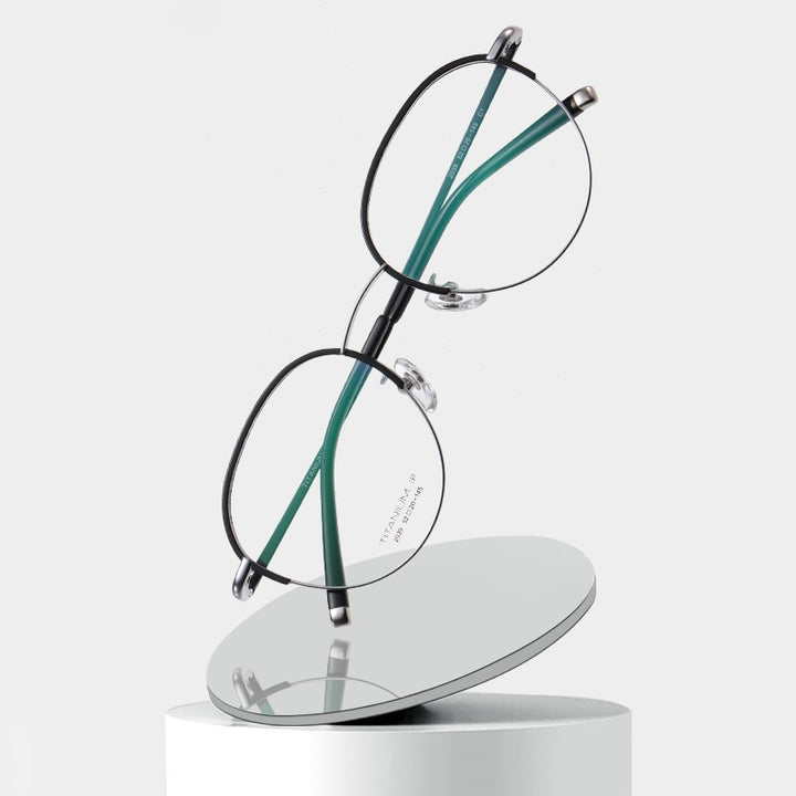 Reven Jate Unisex Full Rim Round Acetate Titanium Frame Eyeglasses YJ2039 Full Rim Reven Jate   