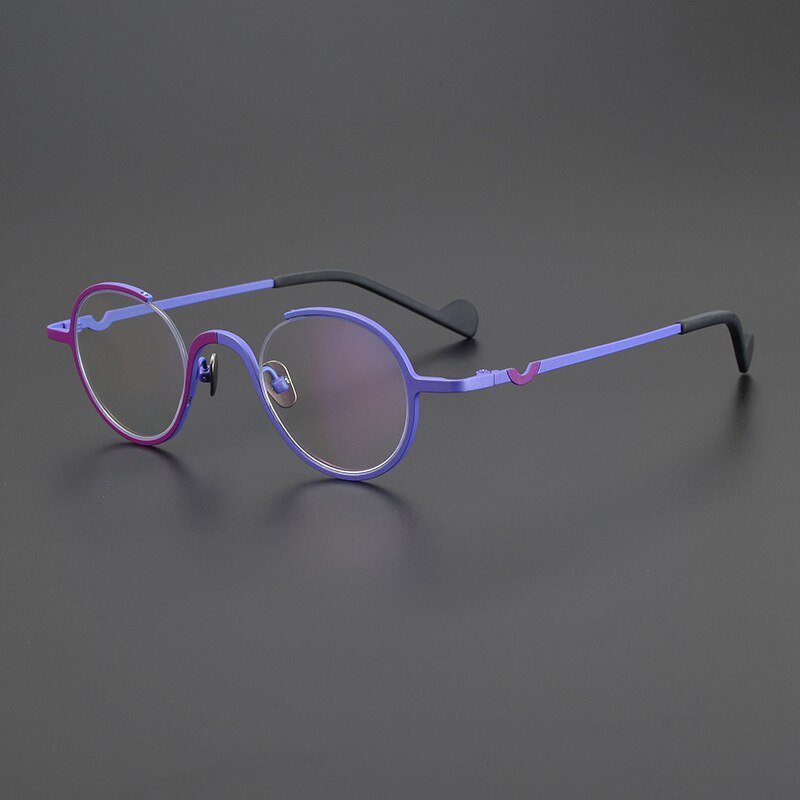 Gatenac Unisex Semi Rim Irregular Round Titanium Eyeglasses Gxyj1001 Semi Rim Gatenac Matte Purple Blue  