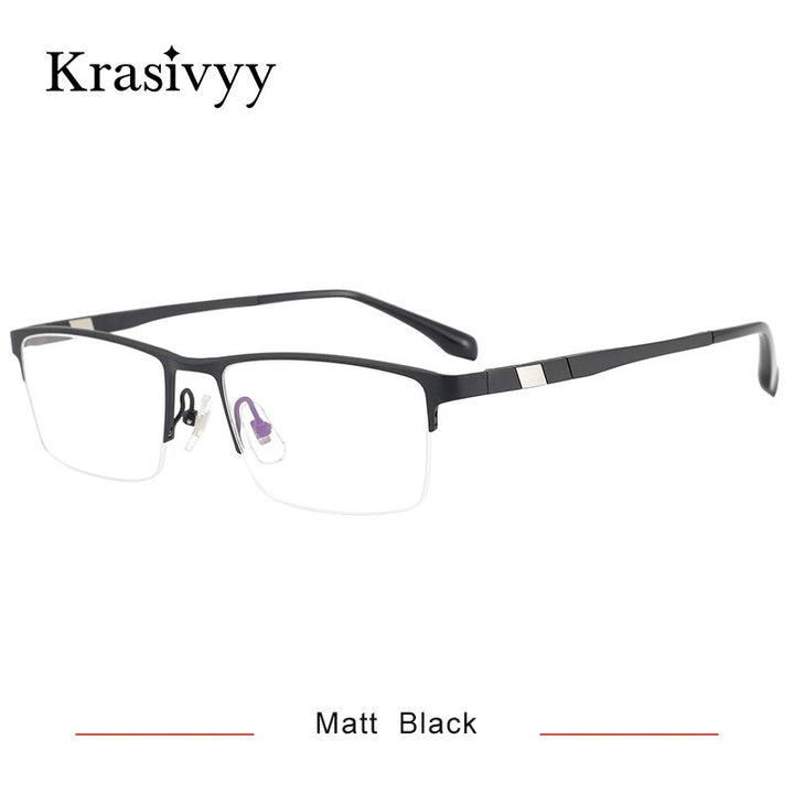 Krasivyy Men's Semi Rim Square Titanium Eyeglasses Kr0279 Semi Rim Krasivyy Matt Black CN 