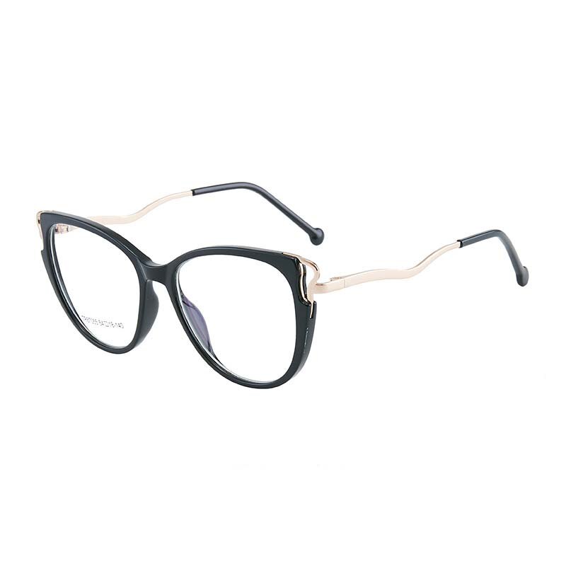 CCspace Women's Full Rim Square Cat Eye Acetate Titanium Eyeglasses 54391 Full Rim CCspace China Black 