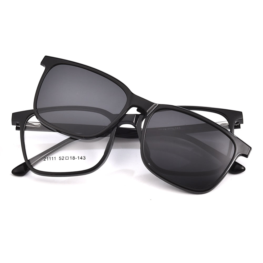 Gmei Unisex 2 In 1 Polarized Clip-On Sunglasses Square Plastic Frame Eyeglasses  21111 Sunglasses Gmei Optical C1 Bright Black  