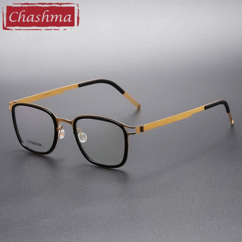 Chashma Ottica Unisex Full Rim Square Acetate Titanium Eyeglasses 9912 Full Rim Chashma Ottica Black-Gold  