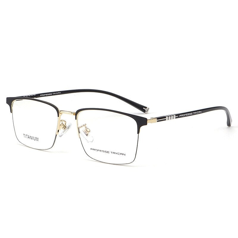 KatKani Unisex Full Rim Square Tr 90 Titanium Eyeglasses 7051 Full Rim KatKani Eyeglasses Black Gold  