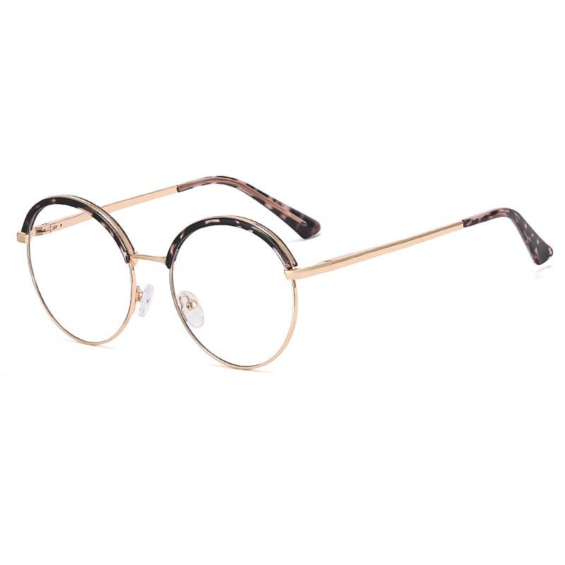 CCspace Women's Full Rim Round Tr 90 Alloy Eyeglasses 55236 Full Rim CCspace China ClearLeopard 