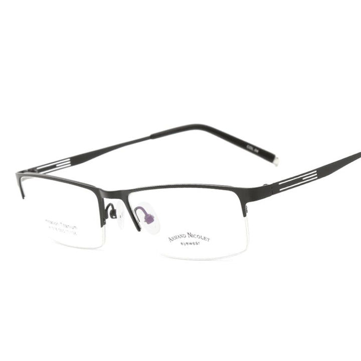 Handoer Unisex Semi Rim Rectangle Titanium Eyeglasses A1518 Semi Rim Handoer Black  