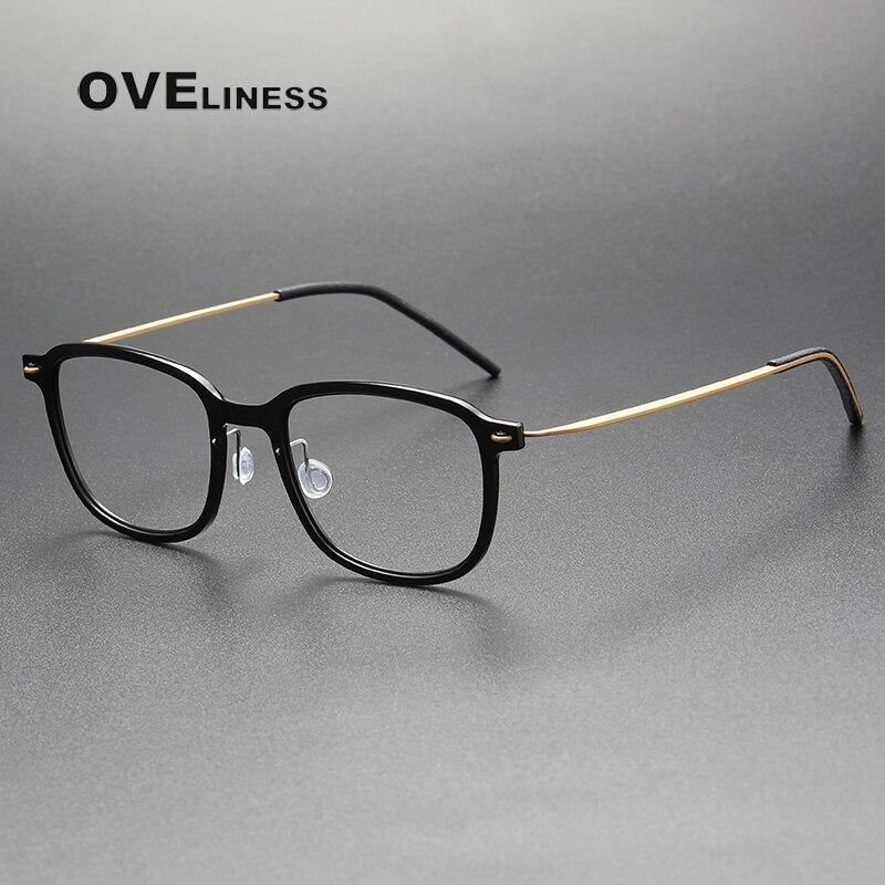 Oveliness Unisex Full Rim Square Acetate Titanium Eyeglasses 6510 Full Rim Oveliness black gold  