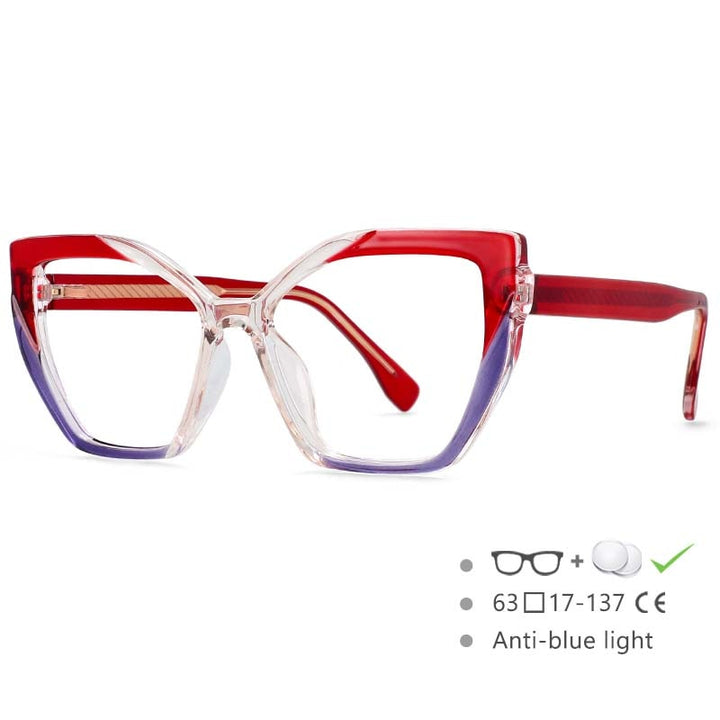 CCSpace Women's Full Rim Cat Eye Tr 90 Titanium Frame Eyeglasses 54585 Full Rim CCspace Red-purple China 
