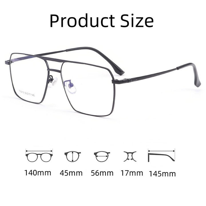KatKani Unisex Full Rim Square Alloy Double Bridge Eyeglasses 8219 Full Rim KatKani Eyeglasses   