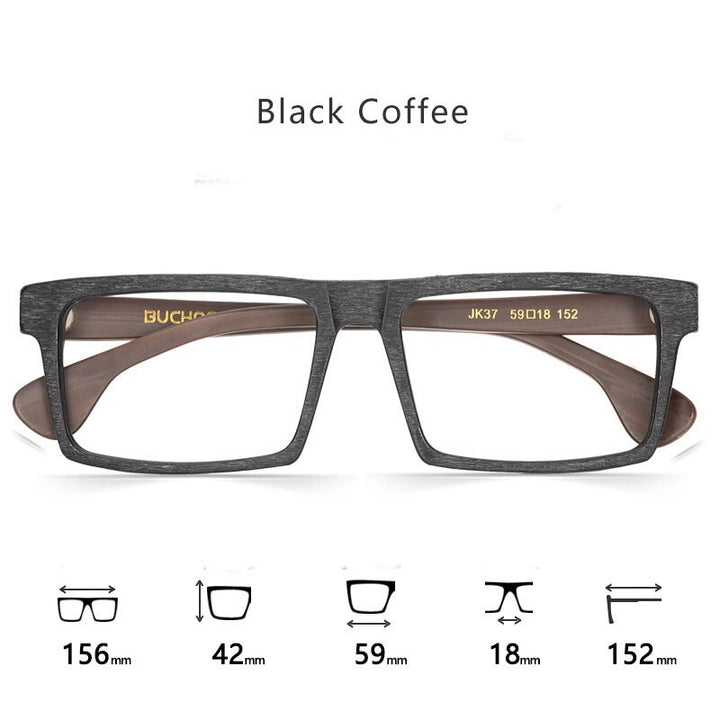 Hdcrafter  Unisex Full Rim Big Square 156mm Wood Eyeglasses Jk0371 Full Rim Hdcrafter Eyeglasses Black Coffee  