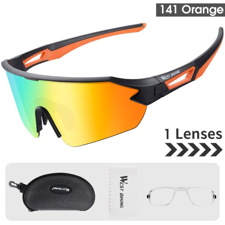 West Biking Unisex Semi Rim Tr 90 Polarized Sport Sunglasses YP0703138 Sunglasses West Biking UV400 Orange 141 CN 3 Lens