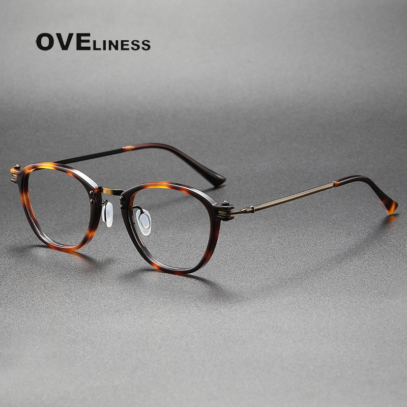 Oveliness Unisex Full Rim Square Screwless Acetate Titanium Eyeglasses 5881 Full Rim Oveliness tortoise bronze  