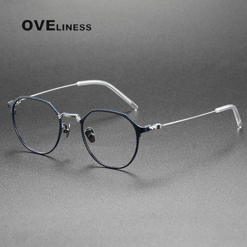 Oveliness Unisex Full Rim Square Titanium Eyeglasses Evaculation Full Rim Oveliness blue silver  