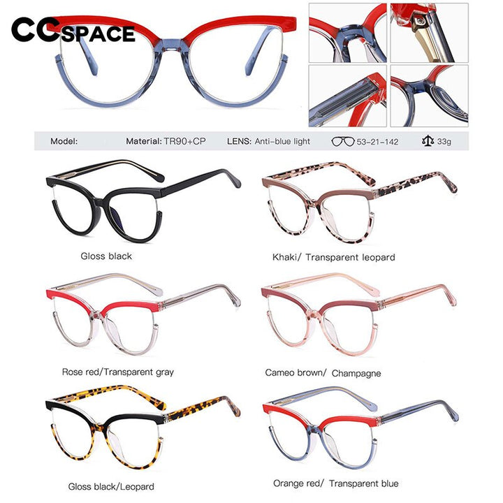 CCspace Women's Full Rim Square Cat Eye Tr 90 Titanium Eyeglasses 54964 Full Rim CCspace   