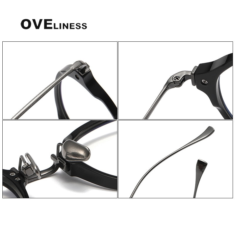 Oveliness Unisex Full Rim Round Acetate Titanium Eyeglasses Kmn182 Full Rim Oveliness   