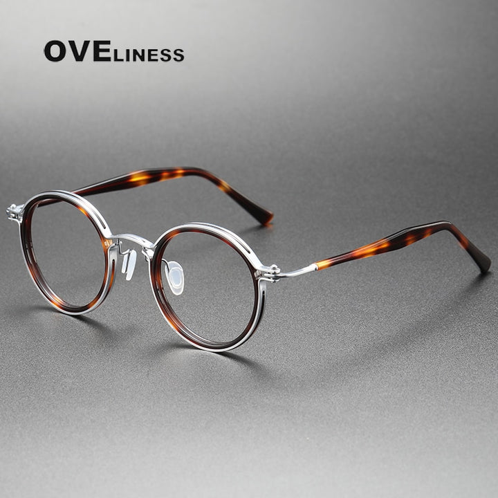 Oveliness Unisex Full Rim Round Acetate Titanium Eyeglasses 5862 Full Rim Oveliness tortoise silver  