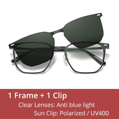 Ralferty Unisex Full Rim Square Alloy Acetate Eyeglasses With Clip On Polarized Sunglasses D8201 Clip On Sunglasses Ralferty C49 Gun China As picture