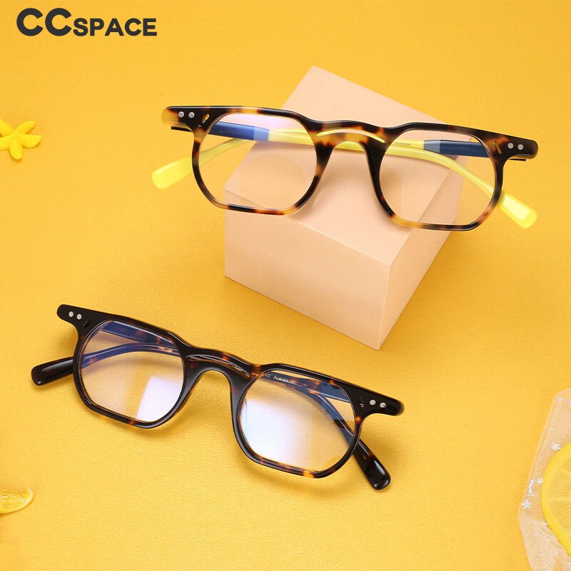 CCSpace Unisex Full Rim Polygonal Round Acetate Double Bridge Frame Eyeglasses 54540 Full Rim CCspace   