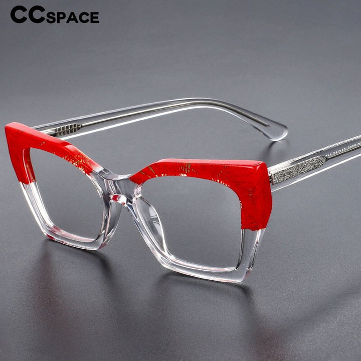 CCSpace Unisex Full Rim Big Square Cat Eye Acetate Eyeglasses 55366 Full Rim CCspace   