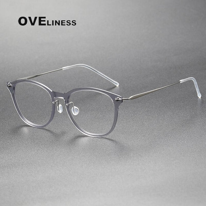Oveliness Unisex Full Rim Round Acetate Titanium Eyeglasses 6506 Full Rim Oveliness grey  
