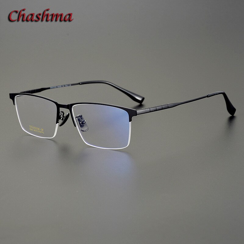 Chashma Ochki Men's Full Rim Square Titanium Eyeglasses 91036 Full Rim Chashma Ochki Black  