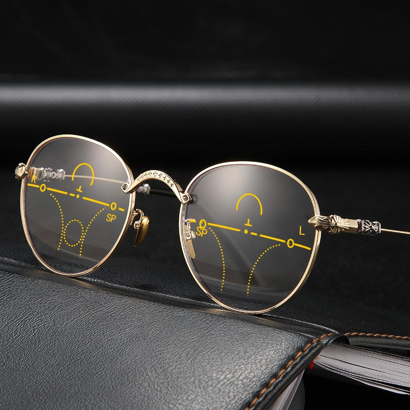 Hdcrafter Unisex Full Rim Oval Alloy Progressive Reading Glasses 9003 Reading Glasses Hdcrafter Eyeglasses   