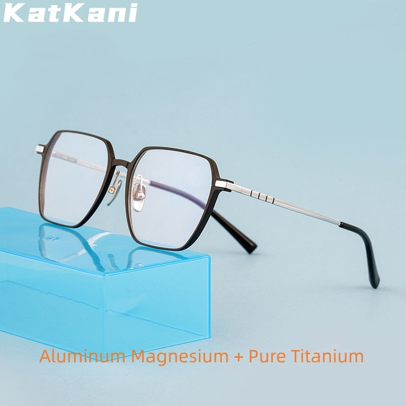 KatKani Unisex Full Rim Irregular Square Aluminum Magnesium Titanium Eyeglasses L5083m Full Rim KatKani Eyeglasses   